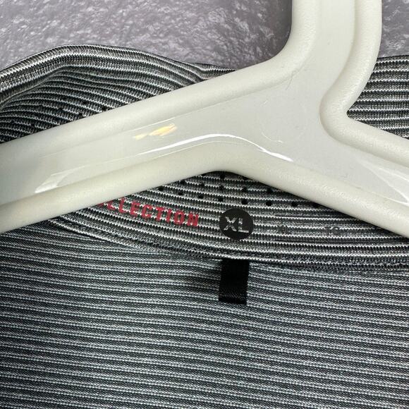 Nike Tiger Woods Polo Shirt Snap Mens XL Gray Striped Stretch Performance Golf - Picture 3 of 6